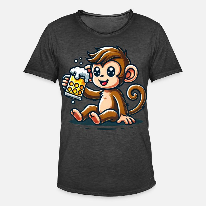 Cute Monkey Drinking Beer - Männer Vintage T-Shirt - Vintage Schwarz