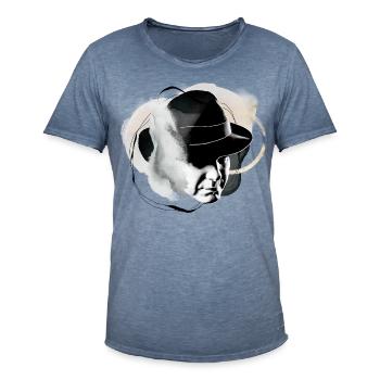 Gentleman Portrait Mann mit Fedora Hut - Männer Vintage T-Shirt - Vintage Denim - Vorne - Jose (178cm)