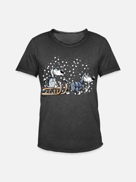 Huskies in the snow - Men's Vintage T-Shirt - washed black