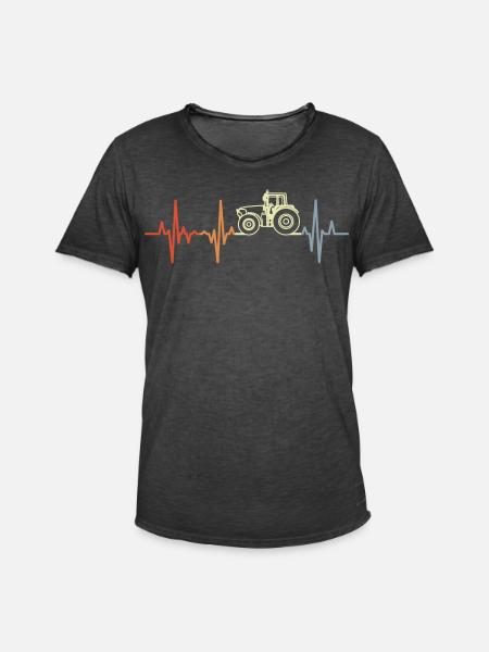 Retro Tractor ECG - Men's Vintage T-Shirt - washed black