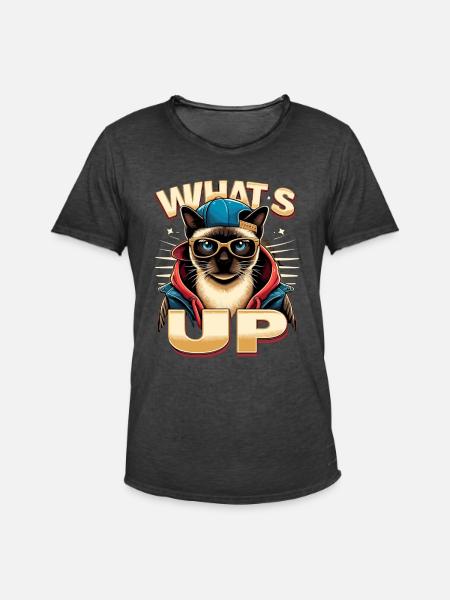 Siamese Cat Whats Up Design - Men's Vintage T-Shirt - washed black