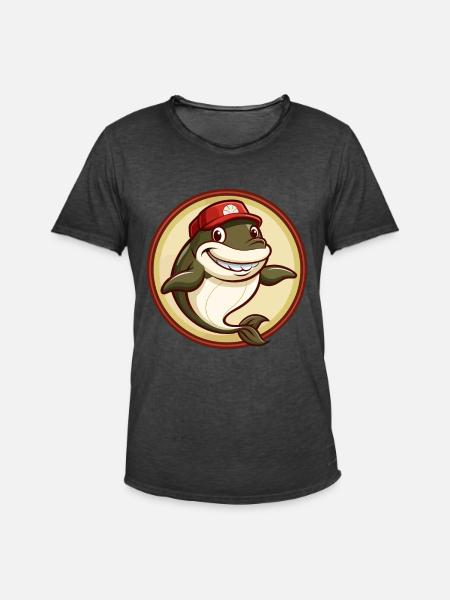 Whale Colorful Kawaii Cartoon Character Clipart - Men's Vintage T-Shirt - washed black