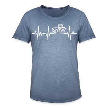 Fréquence cardiaque du tracteur - T-shirt vintage Homme - vintage bleu jeans - Devant - Jose (178cm)