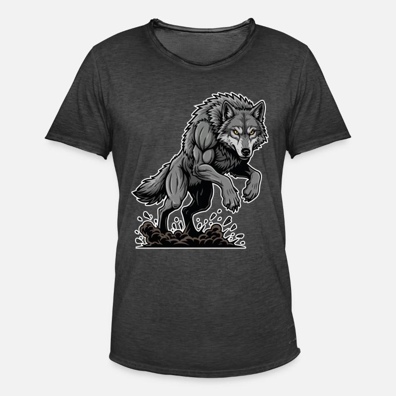 Werwolf Mighty Racing Maskottchen Wolf - Männer Vintage T-Shirt - Vintage Schwarz