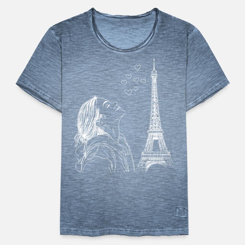 Paris Eiffelturm Frankreich Frau Herzen Line Art Männer Vintage T-Shirt