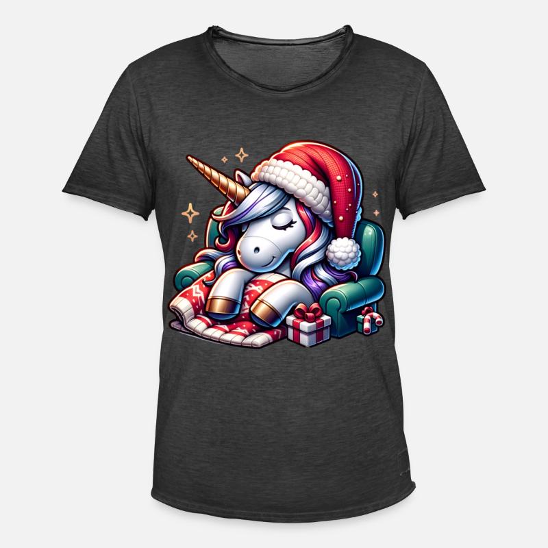 Weihnachts-Einhorn - Männer Vintage T-Shirt - Vintage Schwarz