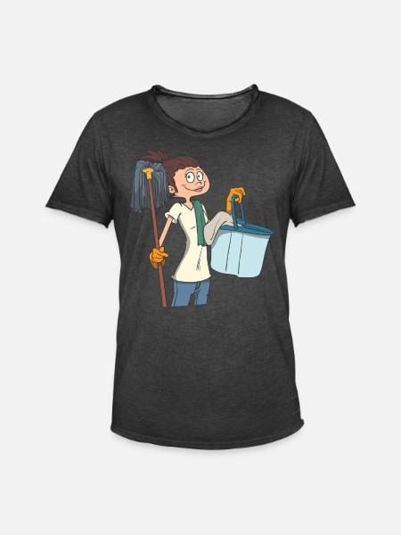 Schoonmaakster met zwabber en emmer - Mannen Vintage T-shirt - vintage zwart
