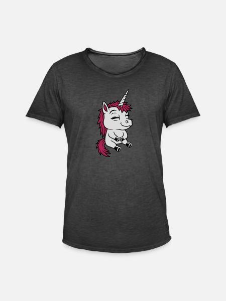 Sitzendes kleines Comic Einhorn - Männer Vintage T-Shirt - Vintage Schwarz