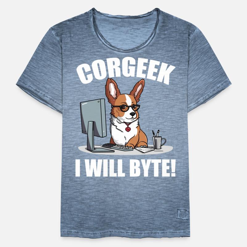 Corgi mit Brille I Will Byte Computerfreak Corgeek Männer Vintage T-Shirt