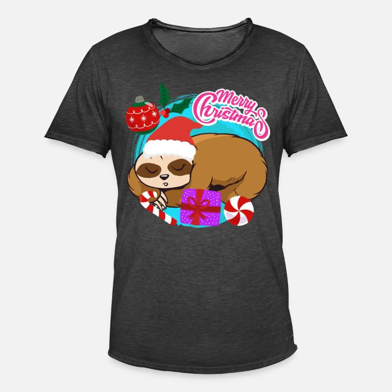 Sloth Christmas Merry Christmas - Men's Vintage T-Shirt - washed black