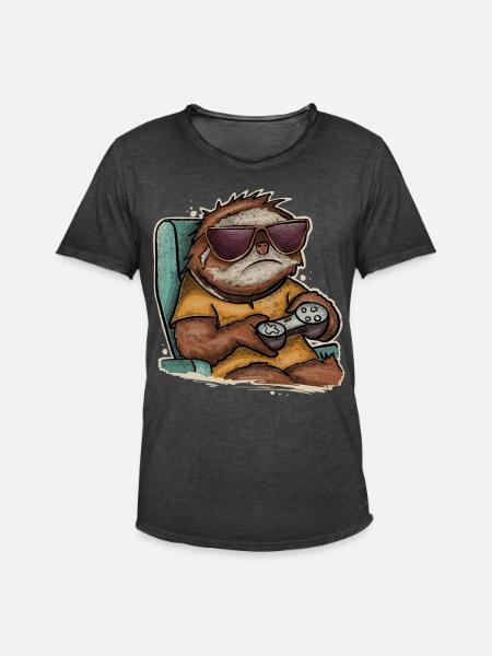 Gaming Gamer Sloth - Men's Vintage T-Shirt - washed black