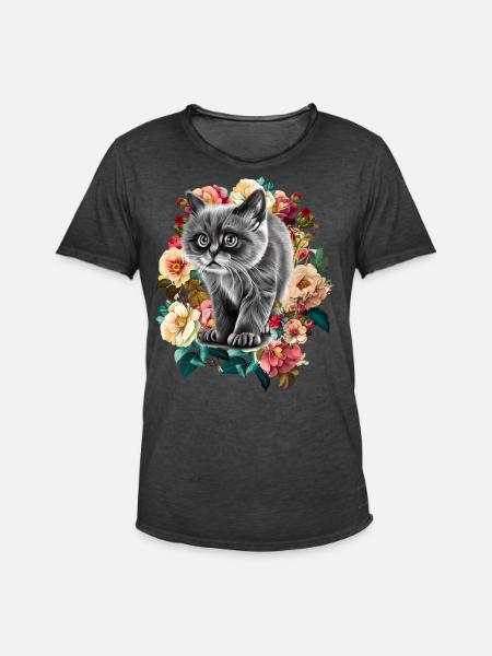 Cat Flowers - Men's Vintage T-Shirt - washed black