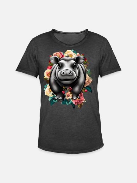 Hippopotamus flowers - Men's Vintage T-Shirt - washed black