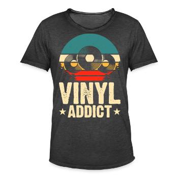 Vinyl Addict - Men's Vintage T-Shirt - washed black - Front - Jose (178cm)