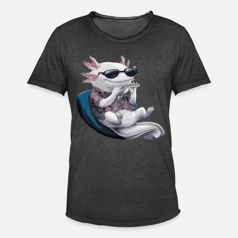 Axolotl Harmonica Playing Gift - Men's Vintage T-Shirt - washed black