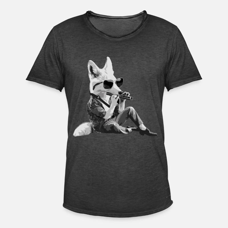 Fox Harmonica Playing Gift - Men's Vintage T-Shirt - washed black