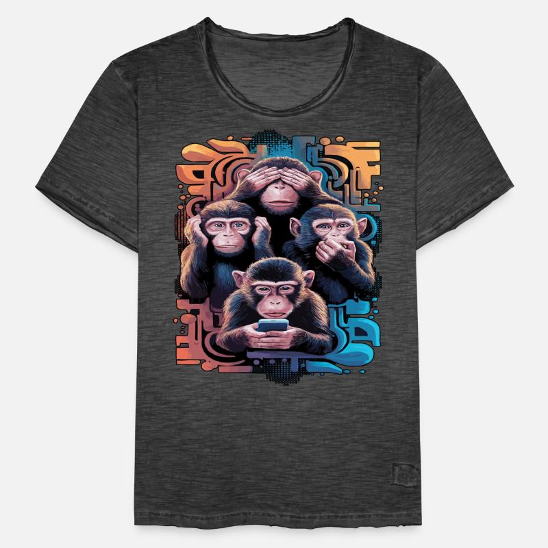 Wise Monkey With Mobile Phone Funny Multi Media Design Men's Vintage T-Shirt