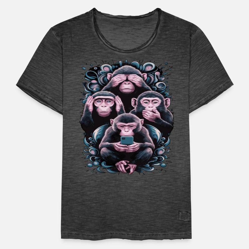 Wise Monkey With Mobile Phone Funny Multi Media Design Men's Vintage T-Shirt