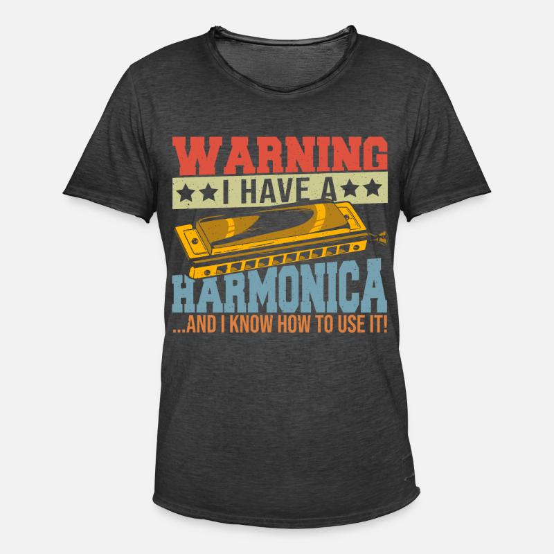 Playing Harmonica Gift - Men's Vintage T-Shirt - washed black