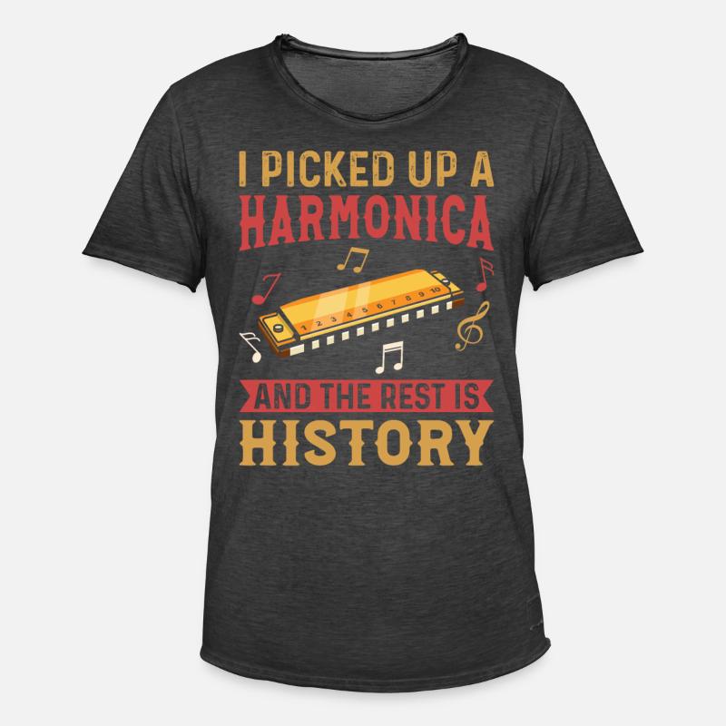 Harmonica Player - Harmonica Instrument Harmonica - Männer Vintage T-Shirt - Vintage Schwarz