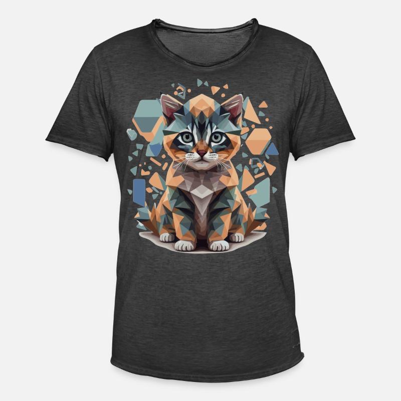Polygon Katze Low-Poly - Männer Vintage T-Shirt - Vintage Schwarz