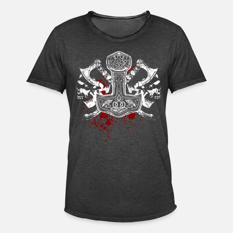 Mjölnir, Thorshammer, Totenköpfe, Wikinger - Männer Vintage T-Shirt - Vintage Schwarz