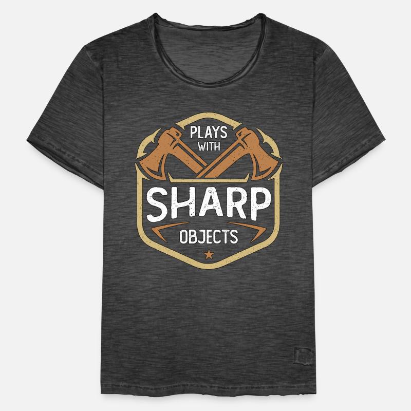 Axe Throwing Plays With Sharp Objects Double Ax Männer Vintage T-Shirt