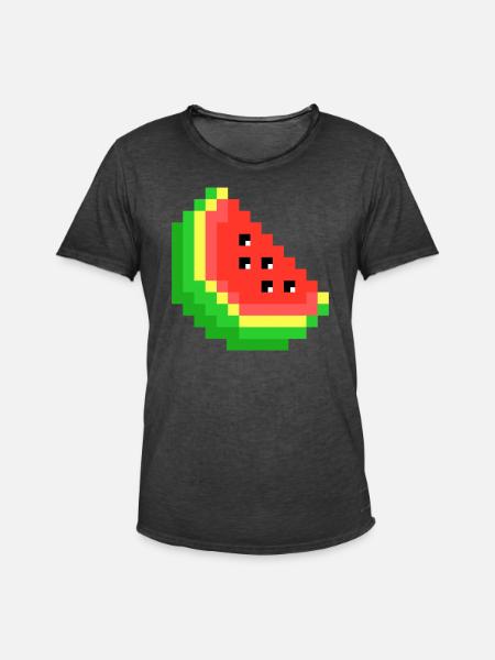 Wassermelonenpixel Retro 8-Bit Liebe Wassermelone - Männer Vintage T-Shirt - Vintage Schwarz