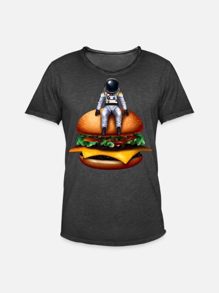Space Astronaut Cheeseburger - Men's Vintage T-Shirt - washed black