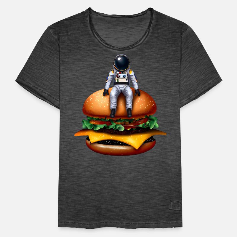 Astronaute spatial Cheeseburger T-shirt vintage Homme
