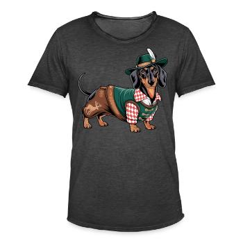 Bayerischer Dackel rot weißes Hemd Tracht Bayern - Männer Vintage T-Shirt - Vintage Schwarz - Vorne