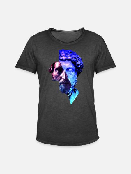 Stoicyzm Marcus Aurelius Purple Uniwersum Artwork - Koszulka męska vintage - postarzany czarny