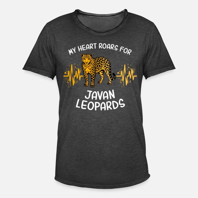 Java Leopard Heart Line - Men's Vintage T-Shirt - washed black