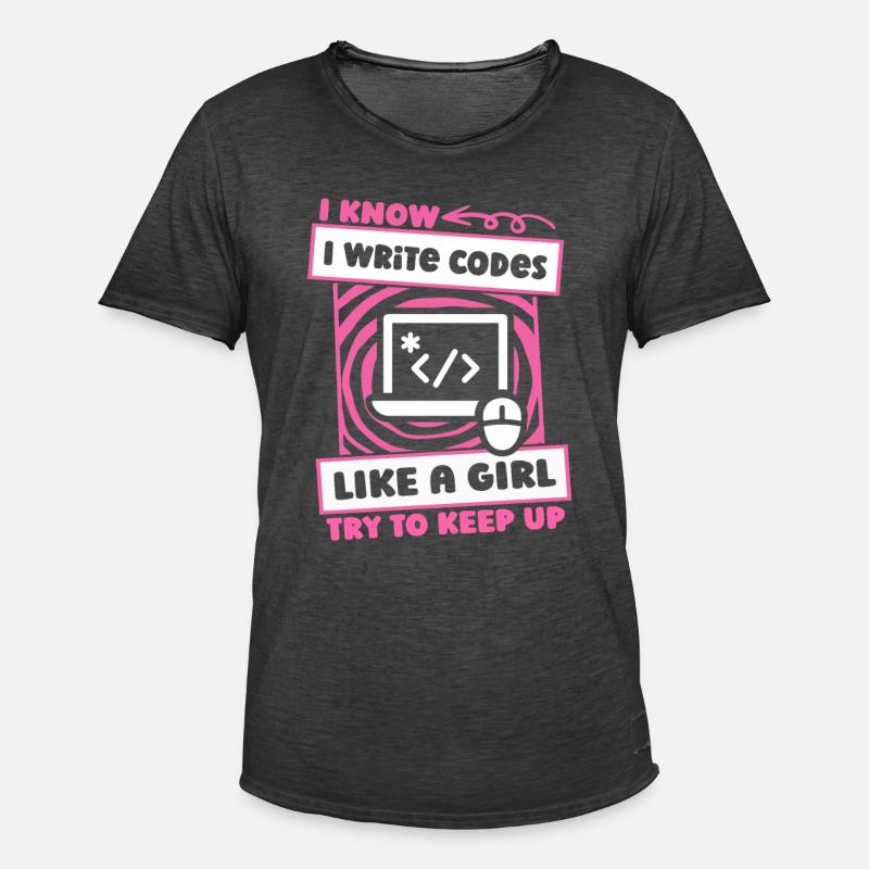 Developer Coder Programmer Girl - Men's Vintage T-Shirt - washed black