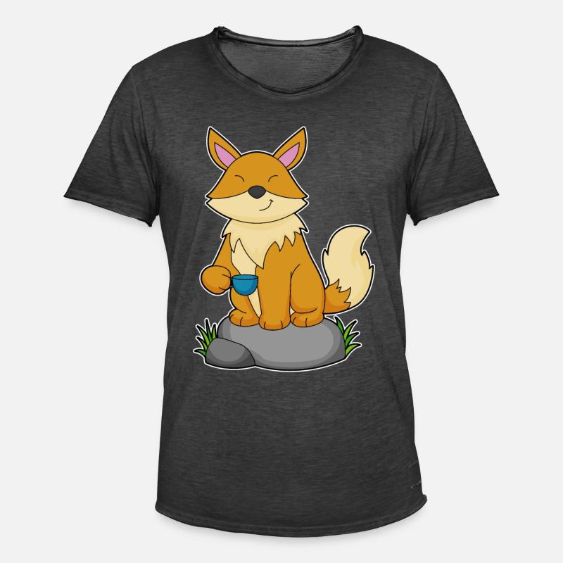 Fuchs mit Kaffeetasse - Männer Vintage T-Shirt - Vintage Schwarz