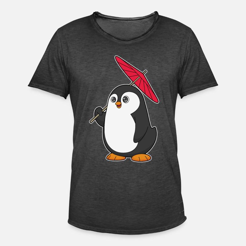 Pinguin Regenschirm - Männer Vintage T-Shirt - Vintage Schwarz