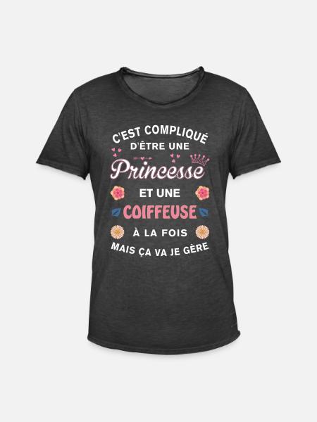 Cadeau Humoristique Coiffeuse Princesse - T-shirt vintage Homme - noir vintage