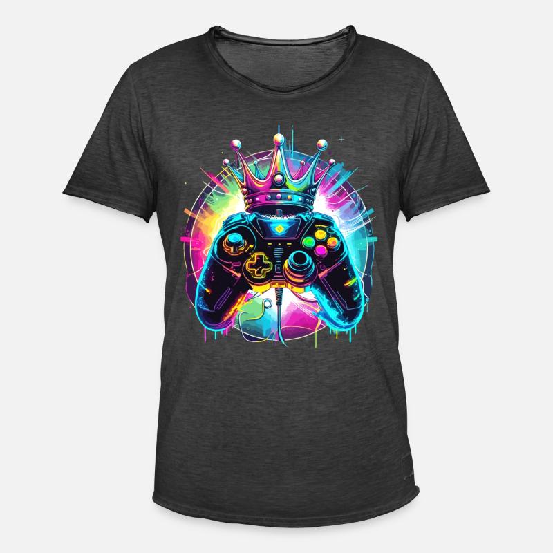 Gaming Controller mit Krone - Männer Vintage T-Shirt - Vintage Schwarz