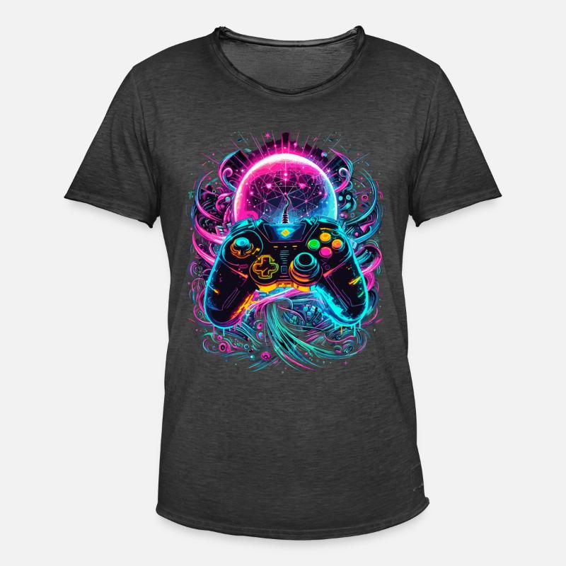 Synthwave Cyberpunk Gaming Controller - Männer Vintage T-Shirt - Vintage Schwarz