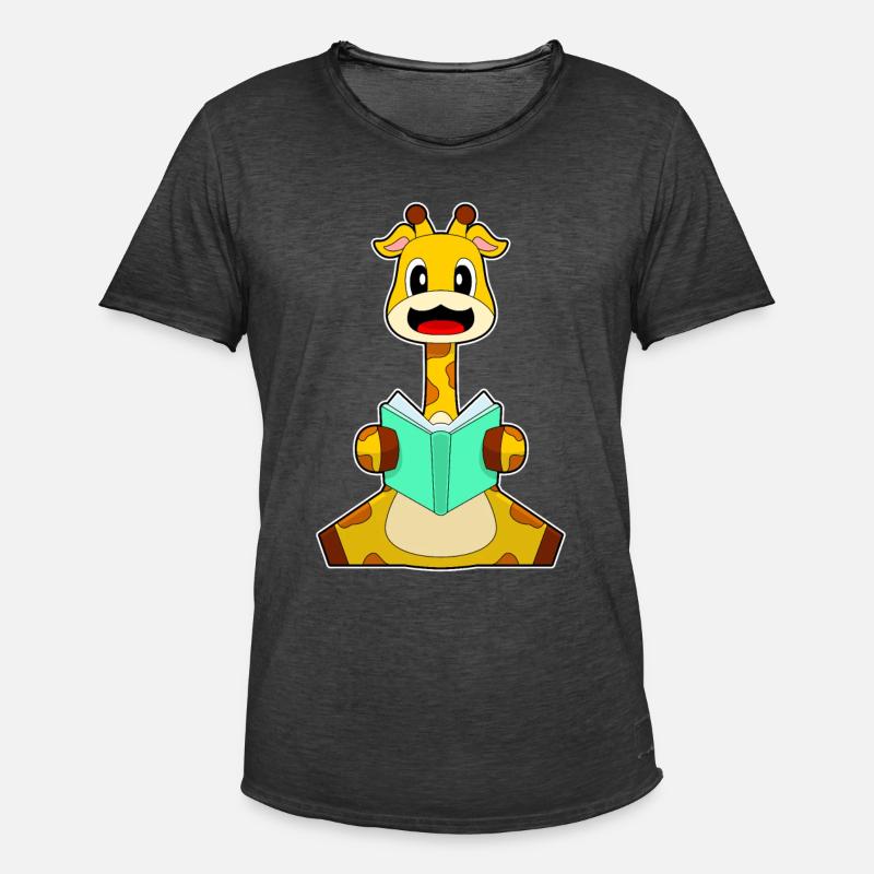 Giraffe Nerd Buch - Männer Vintage T-Shirt - Vintage Schwarz