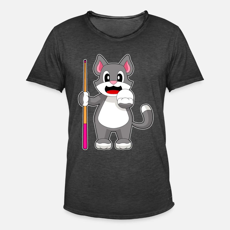 Katze Billiard Queue - Männer Vintage T-Shirt - Vintage Schwarz