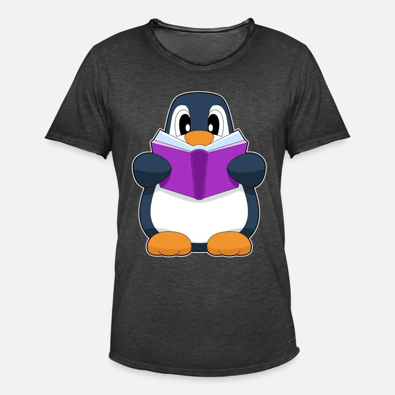 Pinguin Nerd Buch - Männer Vintage T-Shirt - Vintage Schwarz