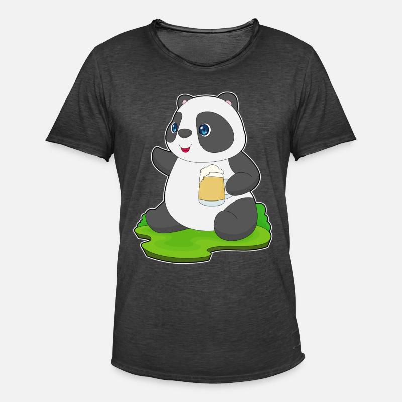 Panda Bier - Männer Vintage T-Shirt - Vintage Schwarz