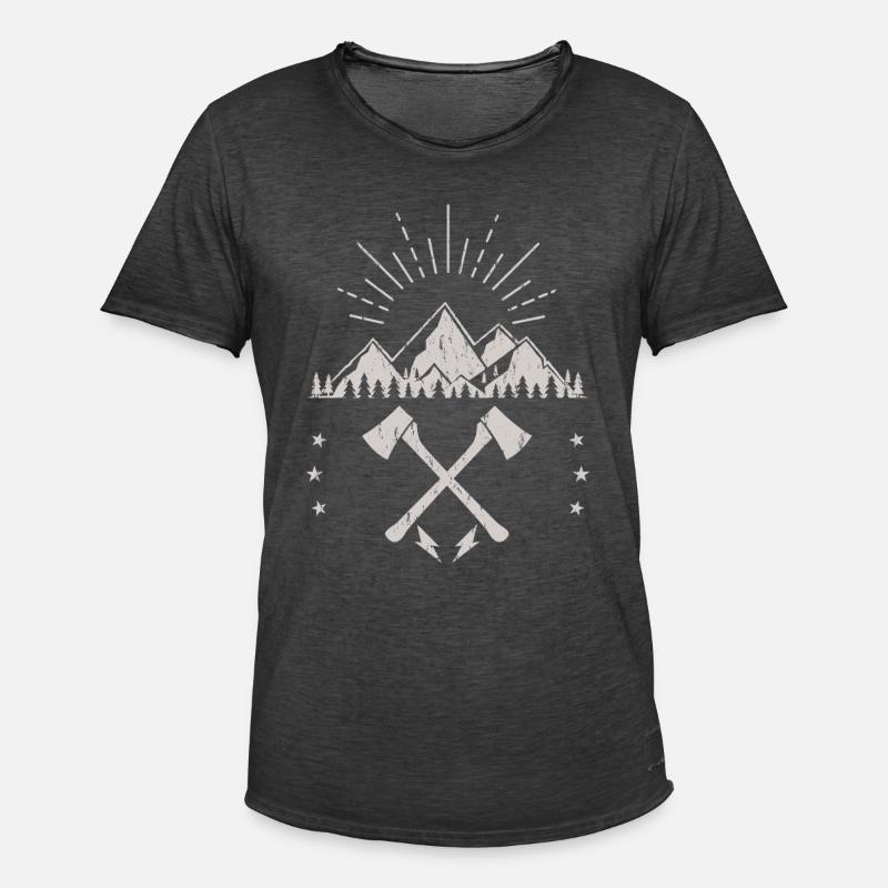 Robustes Berg-Sonnenaufgangsaxt-Emblem - Männer Vintage T-Shirt - Vintage Schwarz
