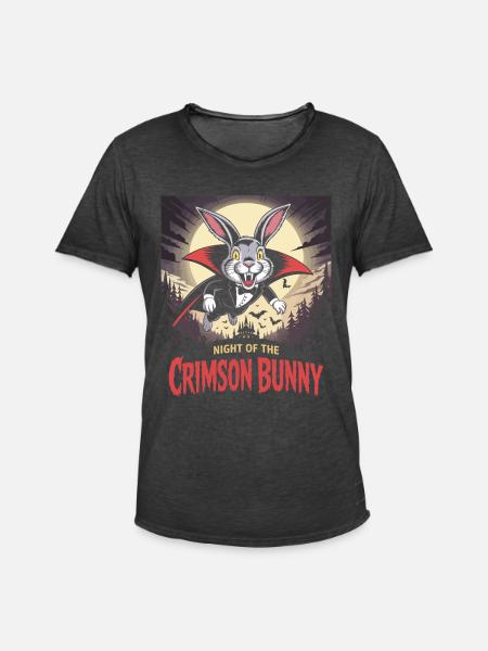 Night of the Crimson Bunny - Bunny Design - Men's Vintage T-Shirt - washed black