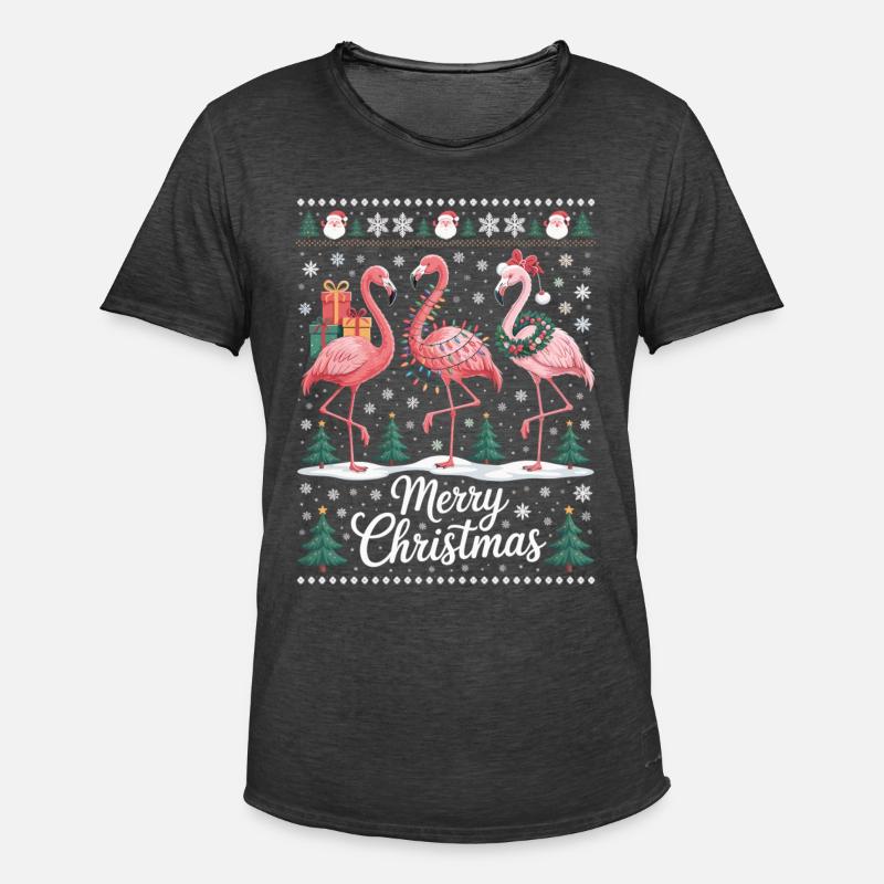 Weihnachtsflamingos mit Schneeflocken und Deko - Männer Vintage T-Shirt - Vintage Schwarz