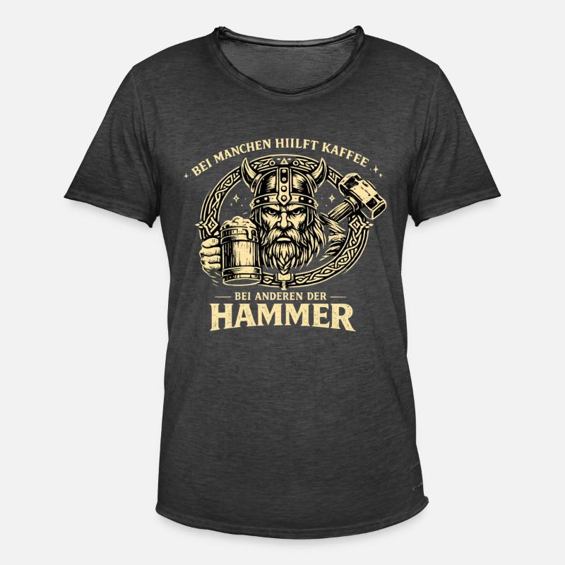 Kaffee hilft? Sonst der Hammer | Wikinger - Männer Vintage T-Shirt - Vintage Schwarz
