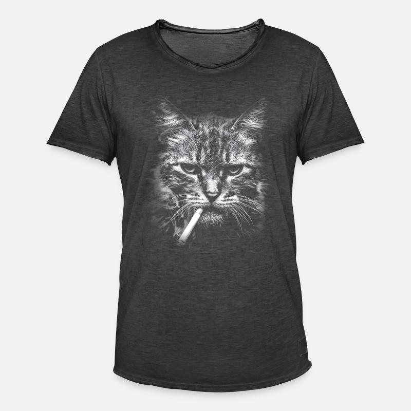 Rauchen, Zigarette, Katze raucht eine Zigarette - Männer Vintage T-Shirt - Vintage Schwarz