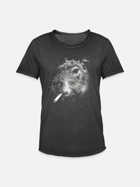 Fumer, cigarette, capybara, fumer une cigarette - T-shirt vintage Homme - noir vintage