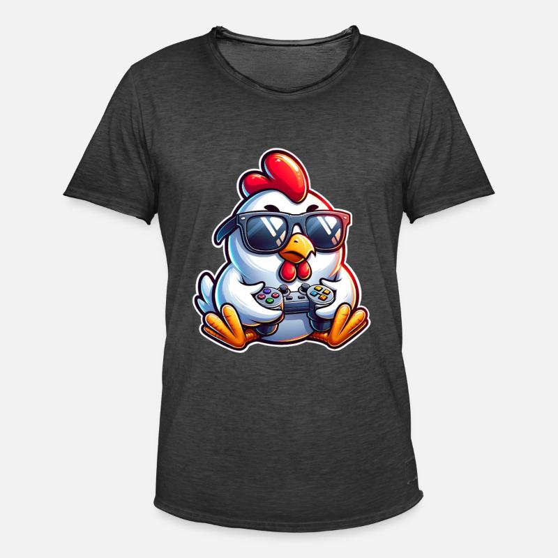 Gamer Huhn mit Controller - Männer Vintage T-Shirt - Vintage Schwarz